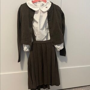 Green Pleated Skirt Set with White Blouse